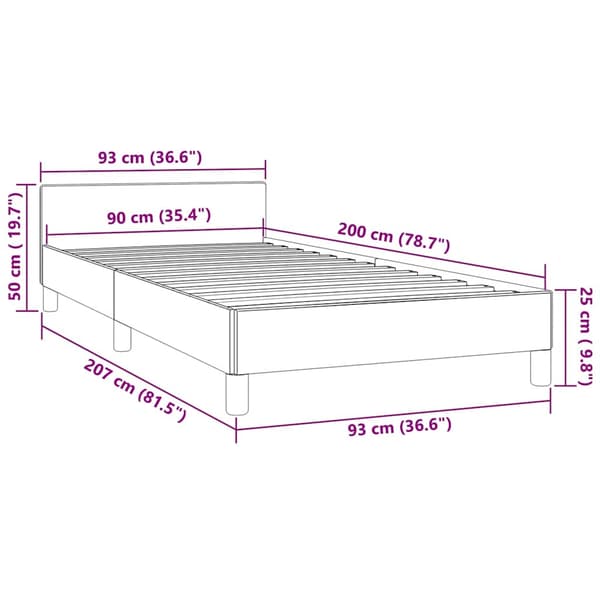 Sängram utan madrass ljusgrå 90x200 cm sammet