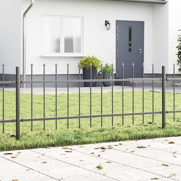 Trädgårdsstängsel 7 pcs Grå 11,9 x 0,6 m Pulverlackerad stål