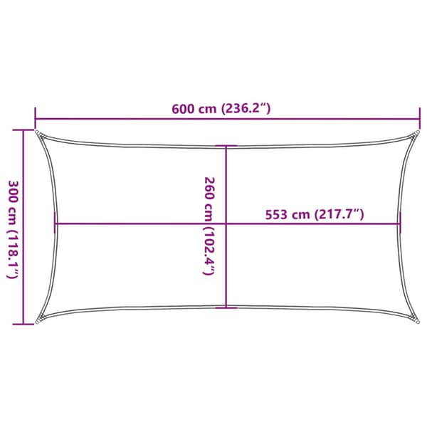 Solsegel ljusgrå 6x3 m 100% polyesteroxford