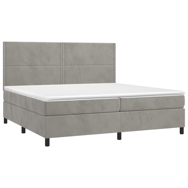 Ramsäng med madrass & LED ljusgrå 200x200 cm sammet