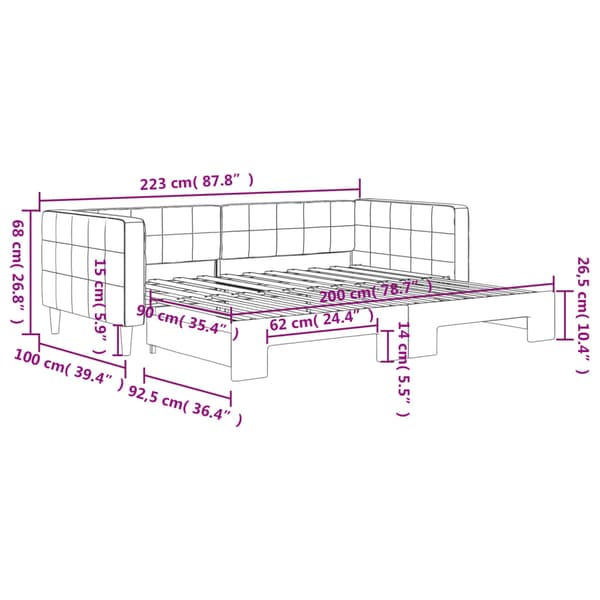 Dagbädd utdragbar svart 90x200 cm sammet