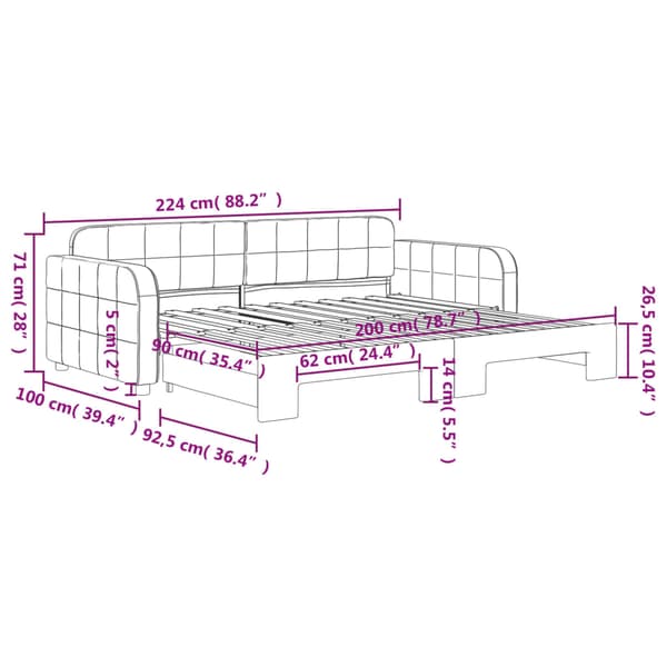 Dagbädd utdragbar svart 90x200 cm sammet