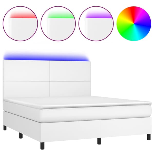 Ramsäng med madrass & LED vit 180x200 cm konstläder