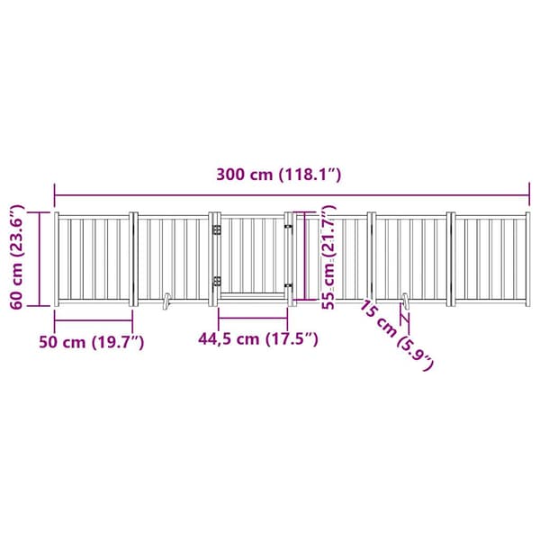 Hundgrind med dörr vikbar 6 paneler brun 300 cm massivt granträ
