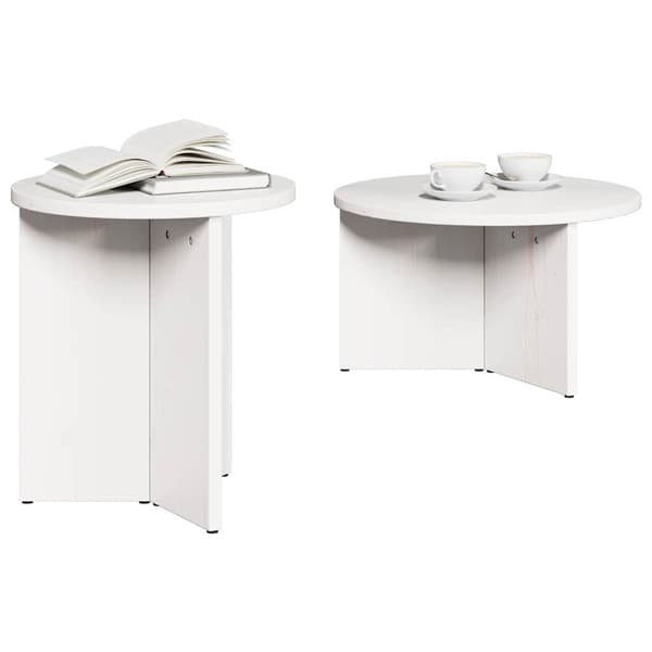Kaffeebord 2 pcs Vit Massivt tallträ
