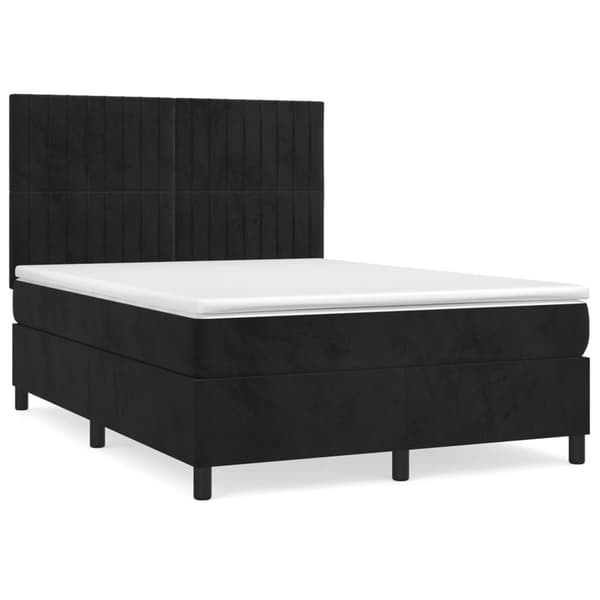 Ramsäng med madrass svart 140x190 cm sammet