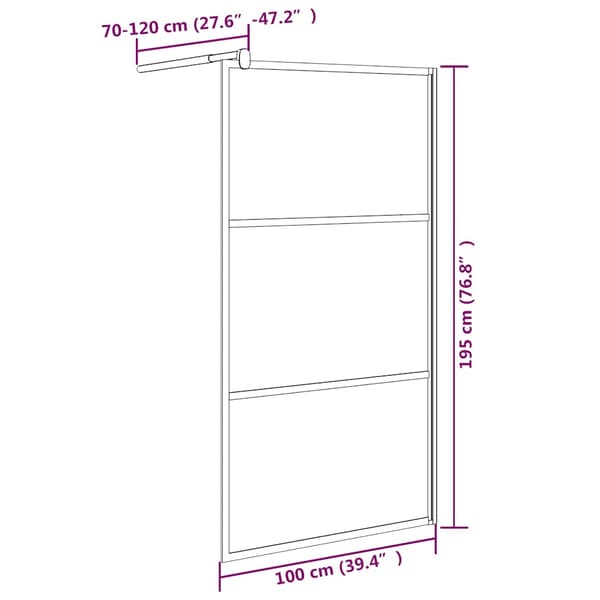 Duschvägg 100x195cm halvfrostat ESG-glas svart