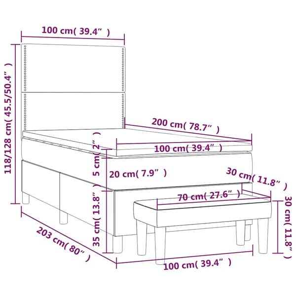 Ramsäng med madrass mörkblå 100x200 cm sammet