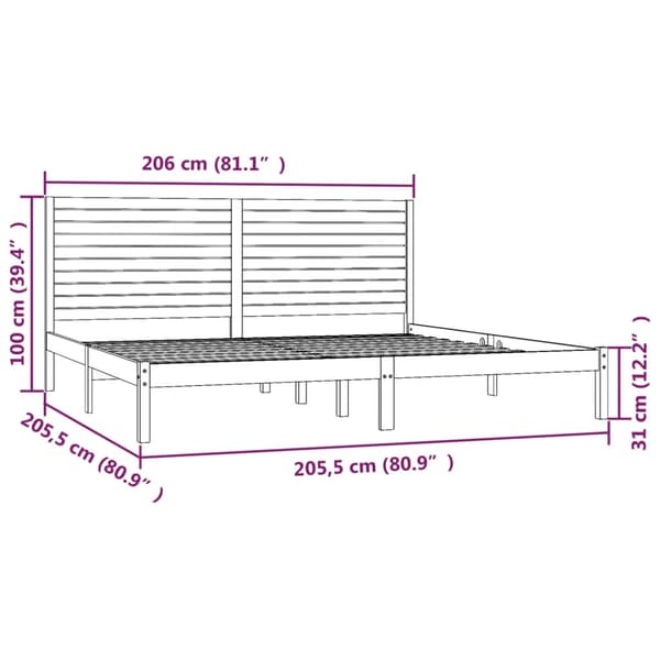Sängram vit massivt trä 200x200 cm