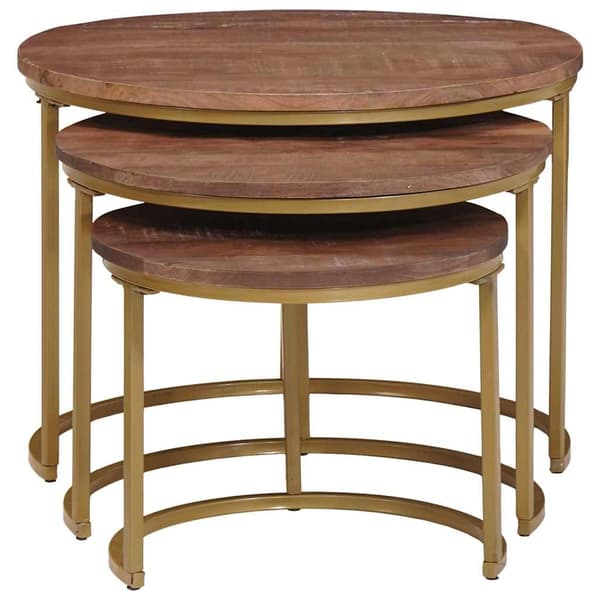 Nesting Kaffe Bord 3 pcs Mörkbrun Massivt Mangoträ och stål