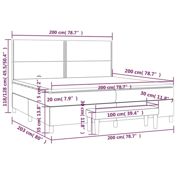 Ramsäng med madrass grå 200x200 cm konstläder