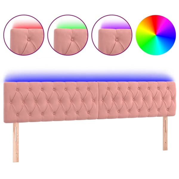 Sänggavel LED rosa 200x7x78/88 cm sammet