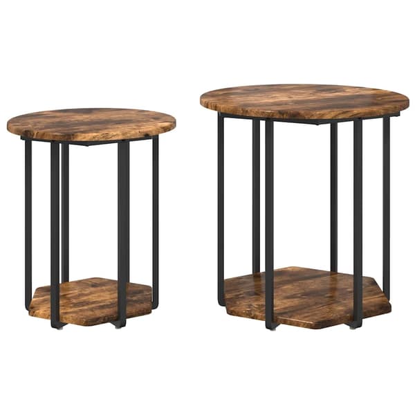 Sidobordsset med hylla 2 pcs Brun