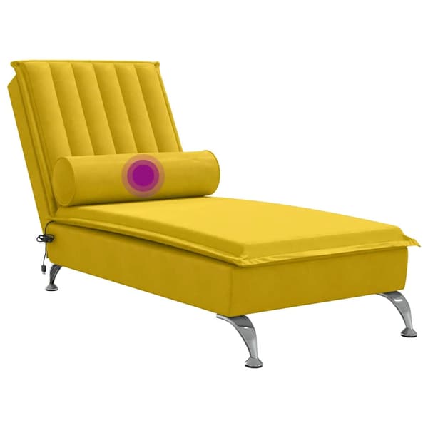 Massageschäslong med bolster gul sammet