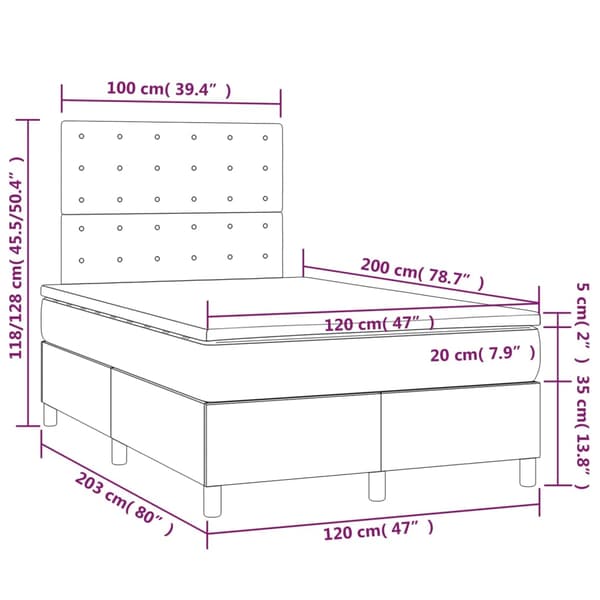 Ramsäng med madrass ljusgrå 120x200 cm tyg