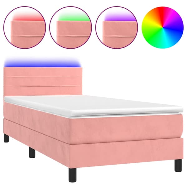 Ramsäng med madrass & LED rosa 100x200 cm sammet