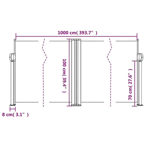 Infällbar sidomarkis blå 100x1000 cm