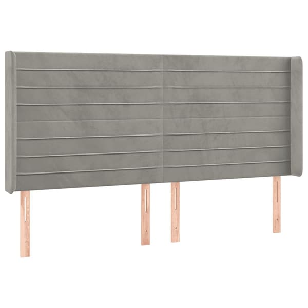 Sänggavel LED ljusgrå 183x16x118/128 cm sammet