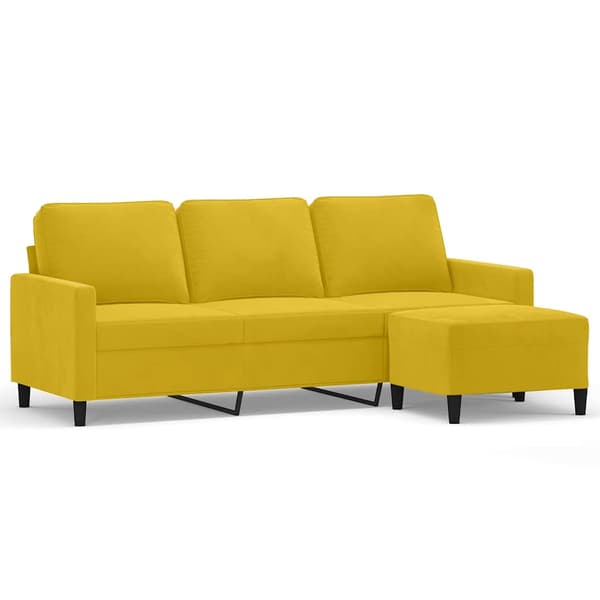 3-sitssoffa med fotpall gul 180 cm sammet