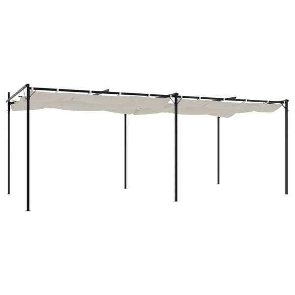 Pergola med infällbart tak gräddvit 589x292x230 cm