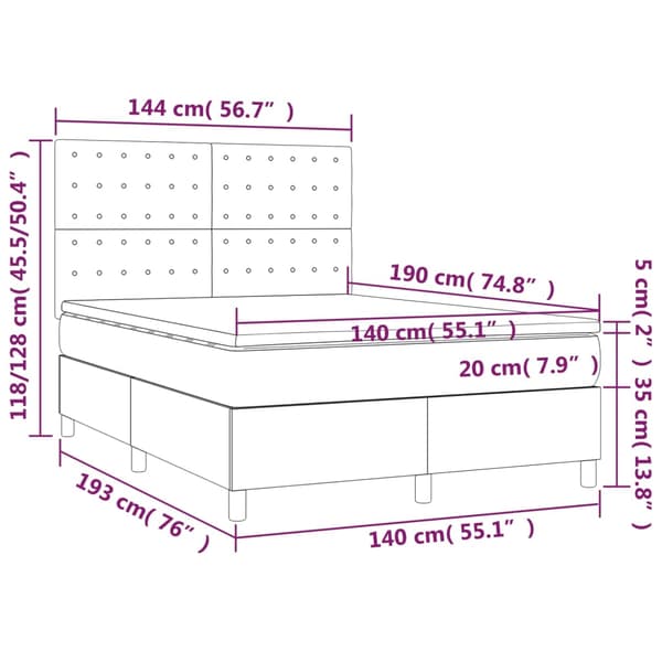 Ramsäng med madrass mörkgrå 140x190 cm sammet
