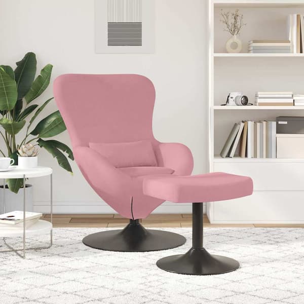 Äggstol med Fotpall Rosa Sammet