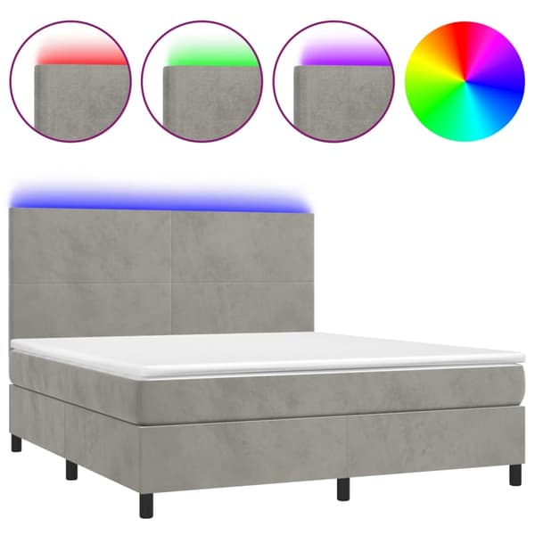 Ramsäng med madrass & LED ljusgrå 160x200 cm sammet