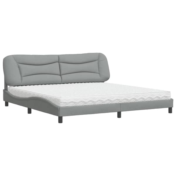 Bed with Mattress "Hvar" Light Grey 200x200 cm Fabric