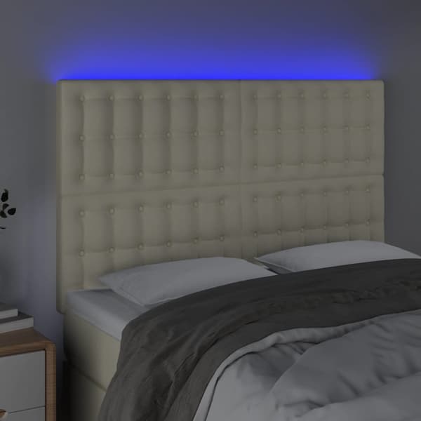 Sänggavel LED gräddvit 144x5x118/128 cm konstläder
