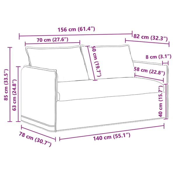 Soffset 2 pcs Gräddvit 156 x 82 x 85 cm Tyg