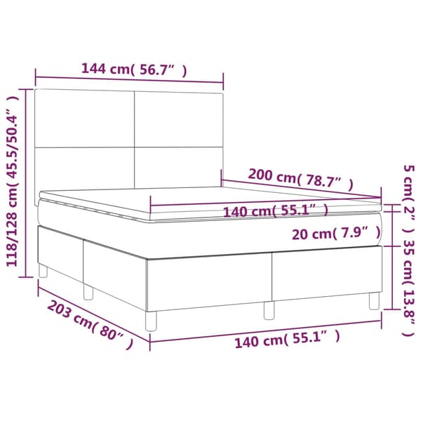 Ramsäng med madrass rosa & LED 140x200 cm sammet
