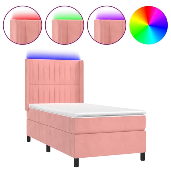 Ramsäng med madrass rosa & LED 80x200 cm sammet