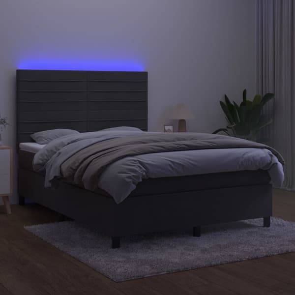 Ramsäng med madrass & LED mörkgrå 140x190 cm sammet