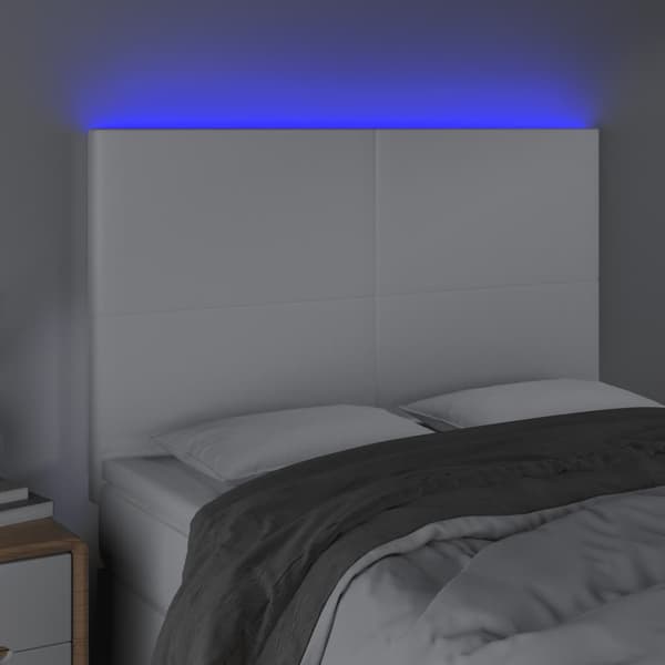 Sänggavel LED vit 144x5x118/128 cm konstläder