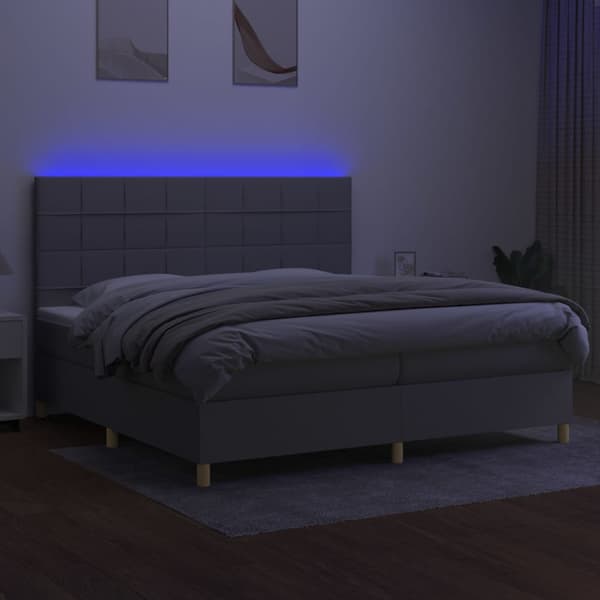 Ramsäng med madrass & LED ljusgrå 200x200 cm tyg