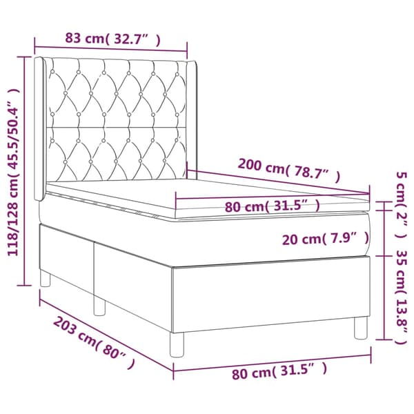 Ramsäng med madrass & LED blå 80x200 cm tyg