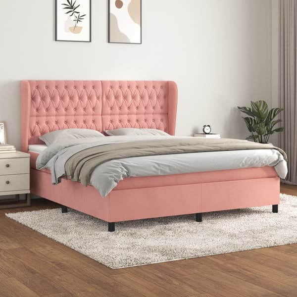 Ramsäng med madrass rosa 160x200 cm sammet