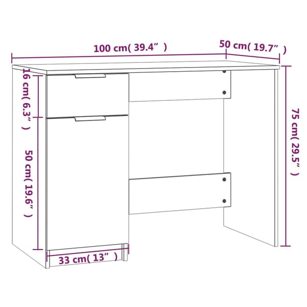 Skrivbord vit 100x50x75 cm konstruerat trä