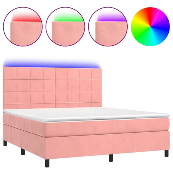 Ramsäng med madrass rosa & LED 160x200 cm sammet