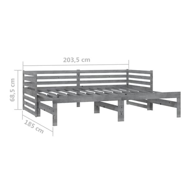 Dagbädd utdragbar 2x(90x200) cm grå massiv furu