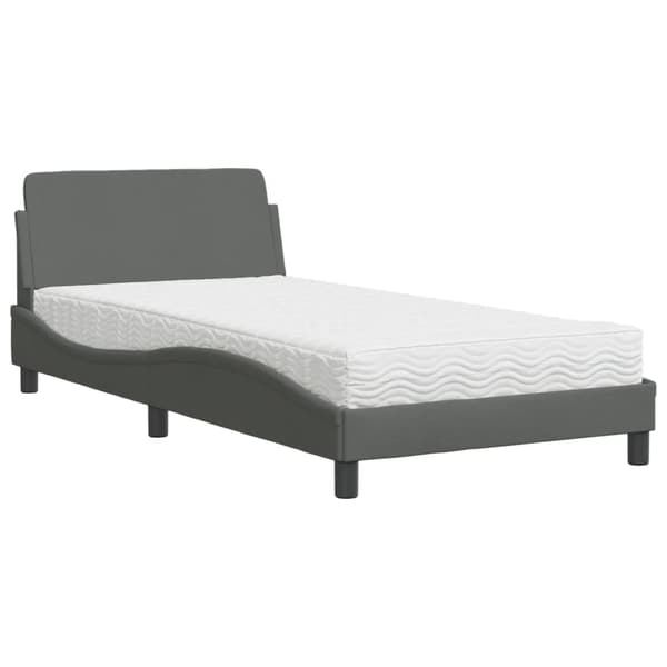 Bed with Mattress "Dover" Dark Grey 100x200 cm Fabric
