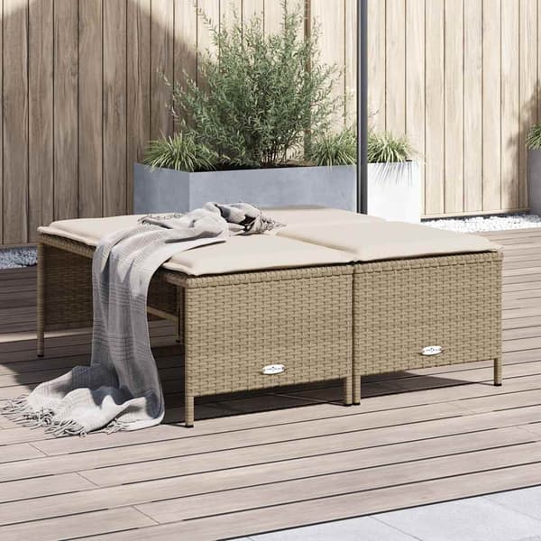 Trädgårdspallar med dynor 4 st beige konstrotting