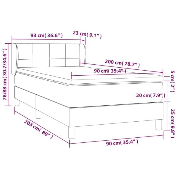 Ramsäng med madrass gräddvit 90x200 cm tyg