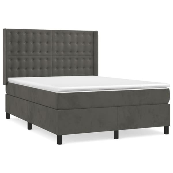Ramsäng med madrass mörkgrå 140x190 cm sammet
