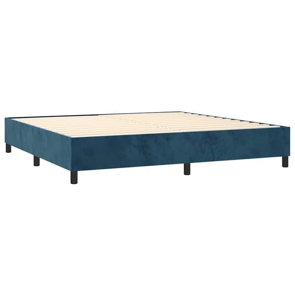 Ramsäng med madrass & LED mörkblå 200x200 cm sammet
