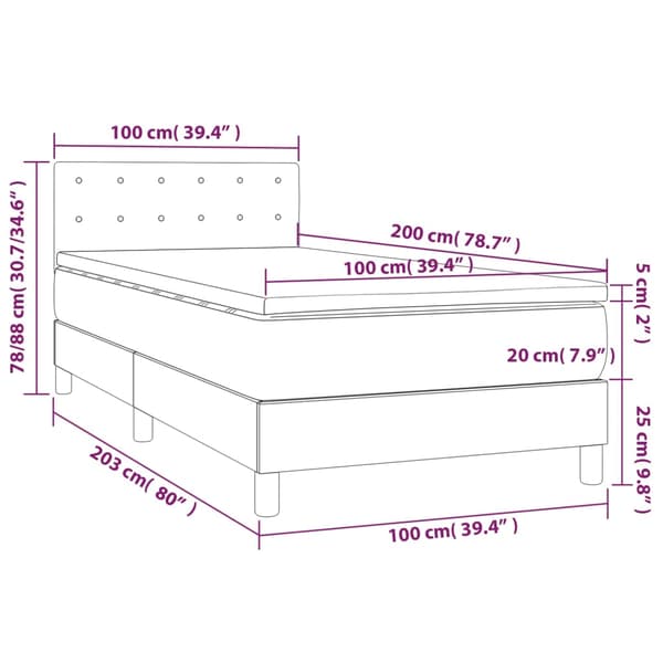 Ramsäng med madrass mörkgrå 100x200 cm sammet