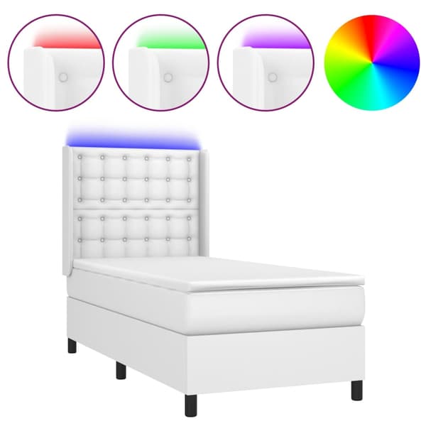 Ramsäng med madrass & LED vit 100x200 cm konstläder