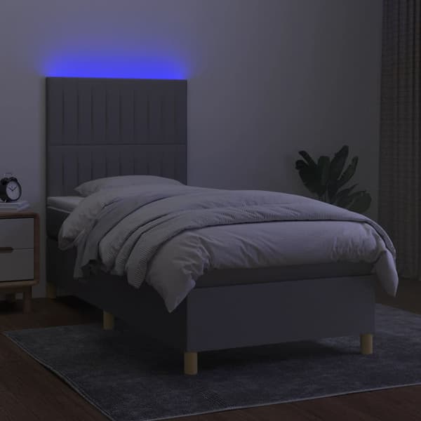 Ramsäng med madrass & LED ljusgrå 100x200 cm tyg