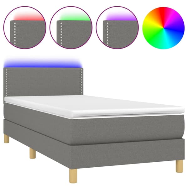Ramsäng med madrass & LED mörkgrå 80x200 cm tyg