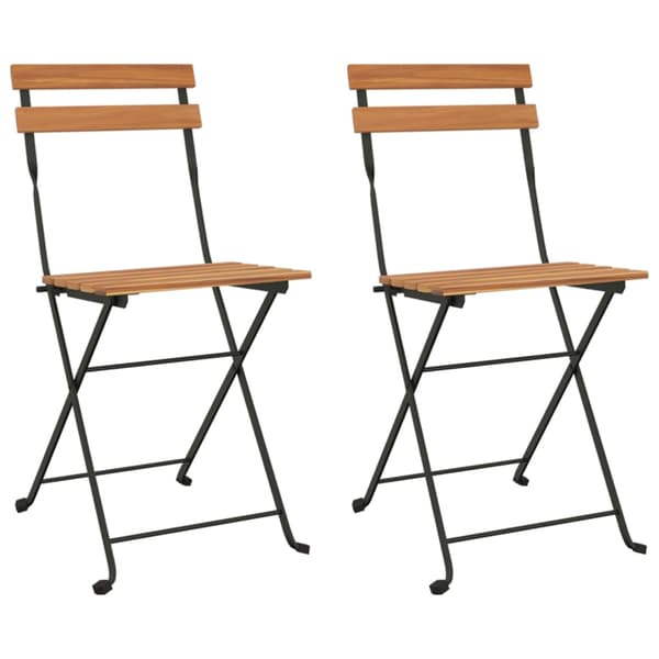 Hopfällbara caféstolar 2 st massiv teak och stål